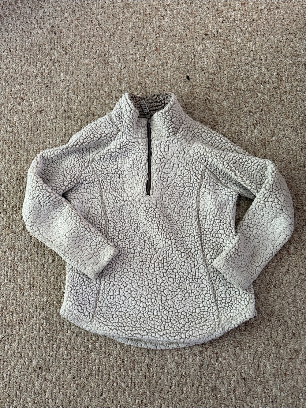 Cozy Sherpa Half-Zip Pullover - Cream with Taupe Trim